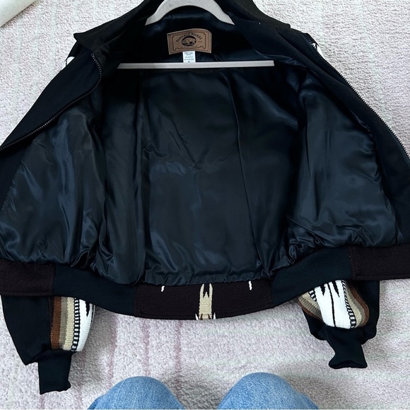 Buffalo Nickel Southwest Bald Eagle Cropped Bomber Jacket Black Western Size XS - Picture 4 of 14